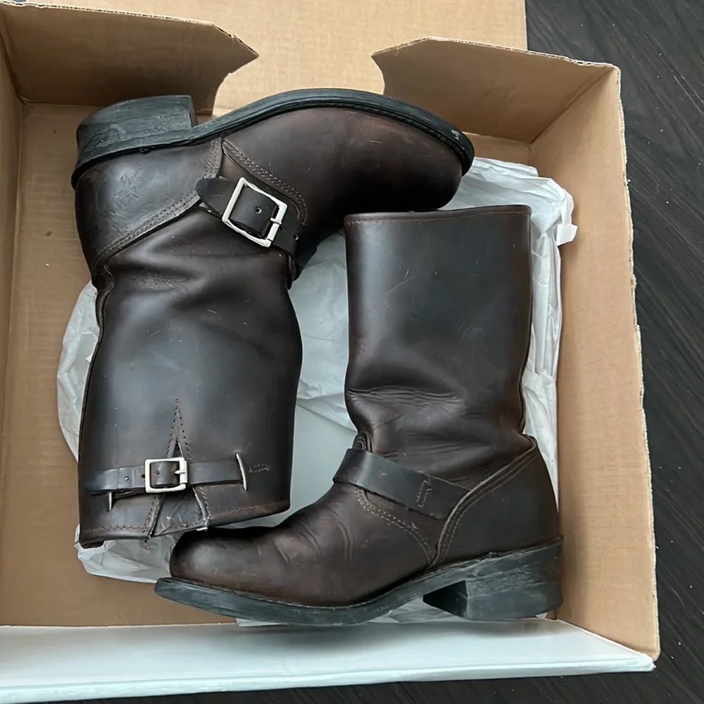 Frye Dark Brown Leather Moto Boots - Picture 2 of 6